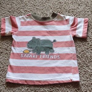 Cradle Togs, Baby Size 12M, Hippo and turtle, short sleeve dark peach stripe top